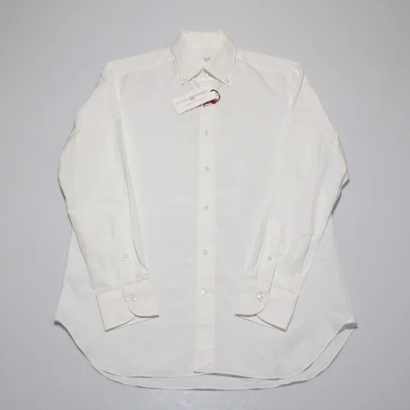 Luciano Barbera NWT Casual Button Down Shirt Size M in White Cotton & Linen